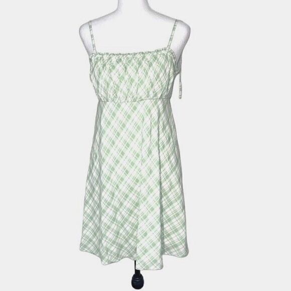 Hollister Womens Plaid Fit & Flare Dress Mini Spaghetti‎ Strap Lined Green Small - Picture 1 of 12